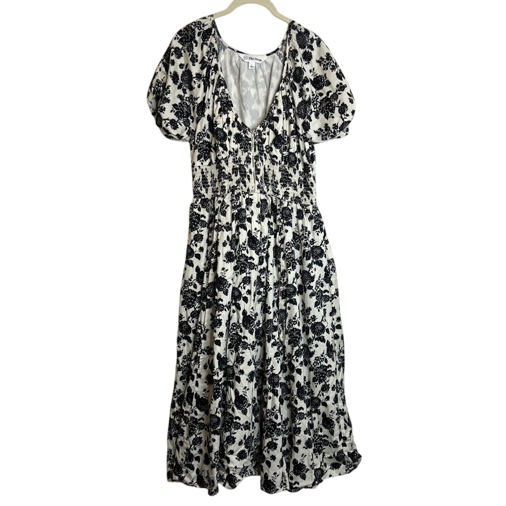 The Drop Womens Daksha Cotton Smocked Zipper Detail Dress Size Large Black White